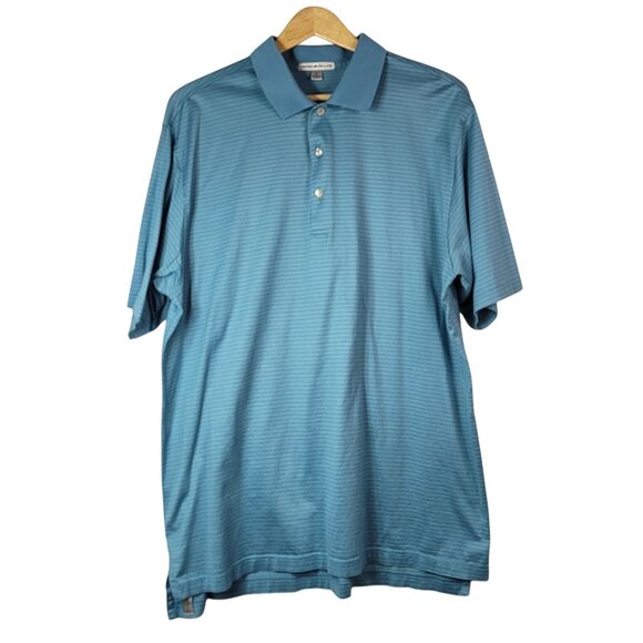 Peter Millar Golf Polo Shirt Blue XL Short Sleeve 3 Buttons Striped 100% Cotton - Picture 1 of 7